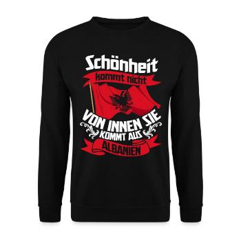 Albanien Kosovo Tirana Balkan Shqip Albaner Flagge - Unisex Pullover - Schwarz - Vorne - Alina (178cm) & Michal (187cm)