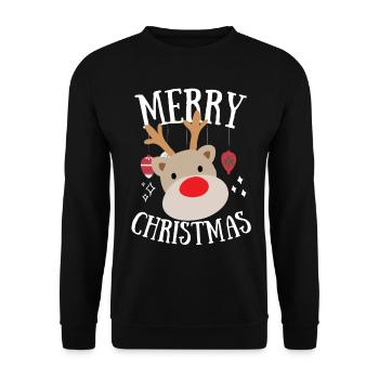 Rudolf das Rentier Weihnachten Frohe Weihnachten - Unisex Pullover - Schwarz - Vorne - Alina (178cm) & Michal (187cm)