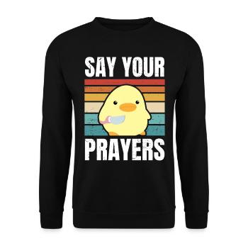 Dites vos prières mignon canard avec couteau meme poulet - Sweat-shirt Unisexe - noir - Devant - Alina (178cm) & Michal (187cm)