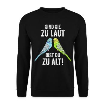Wellensittich Vogel Wellensittichliebhaber Lustige - Unisex Pullover - Schwarz - Vorne - Alina (178cm) & Michal (187cm)