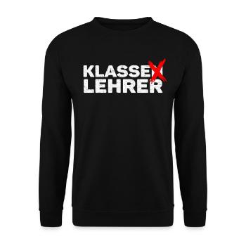 Klassenlehrer Klasse Lehrer Wortspiel - Unisex Pullover - Schwarz - Vorne - Alina (178cm) & Michal (187cm)
