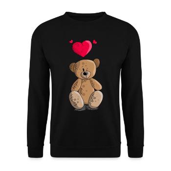 Cartoon teddy bear with a heart teddy bear motif - Unisex Sweatshirt - black - Front - Alina (178cm) & Michal (187cm)