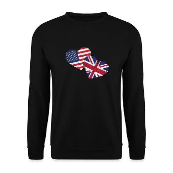 USA Vereinigtes Königreich Herzflagge Amerikanisch Britisch - Unisex Pullover - Schwarz - Vorne - Alina (178cm) & Michal (187cm)