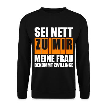 Vater Papa Zwillinge Schwanger Geschenk - Unisex Pullover - Schwarz - Vorne - Alina (178cm) & Michal (187cm)