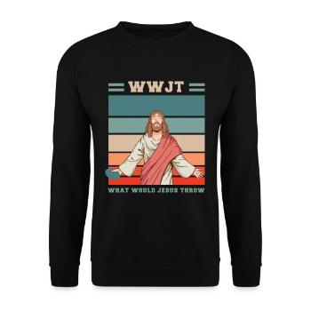 Jesus Frisbee design pour un Jésus et frisbee - Sweat-shirt Unisexe - noir - Devant - Alina (178cm) & Michal (187cm)