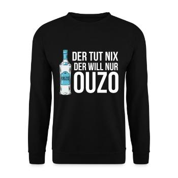 Ouzo Geschenk in Griechenland in Griechisch Saufen - Unisex Pullover - Schwarz - Vorne - Alina (178cm) & Michal (187cm)