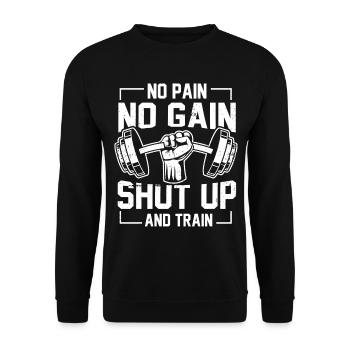 No Pain No Gain Weighlifter Pre-workout Motivation - Unisex Pullover - Schwarz - Vorne - Alina (178cm) & Michal (187cm)
