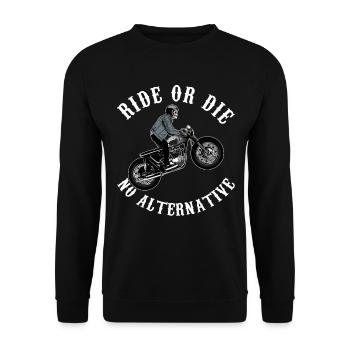 Motorrad Skelett Totenkopf Geschenk - Unisex Pullover - Schwarz - Vorne - Alina (178cm) & Michal (187cm)
