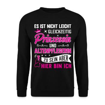 Altenpflegerin Altenpfleger Pfleger Pflegehelfer - Unisex Pullover - Schwarz - Vorne - Alina (178cm) & Michal (187cm)