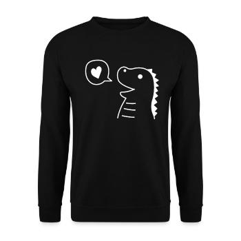 Dino mit Herz Cartoon Herz Dinosaurier Line Art - Unisex Pullover - Schwarz - Vorne - Alina (178cm) & Michal (187cm)