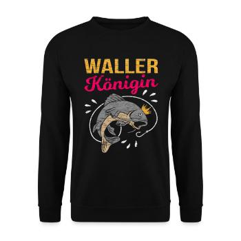 Waller Königin Catfish Wels Anglerin - Unisex Pullover - Schwarz - Vorne - Alina (178cm) & Michal (187cm)