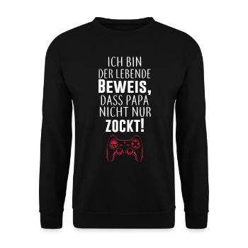 Lebender Beweis - Lustiges Gamer-Design für Väter - Unisex Pullover - Schwarz - Vorne - Alina (178cm) & Michal (187cm)