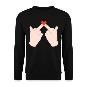 Doigt du milieu avec coeur disant drôle - Sweat-shirt Unisexe - noir - Devant - Alina (178cm) & Michal (187cm)