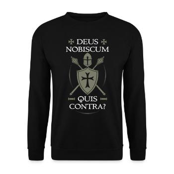 Templer-Rüstung + Deus Nobiscum Quis Contra - Unisex Pullover - Schwarz - Vorne - Alina (178cm) & Michal (187cm)