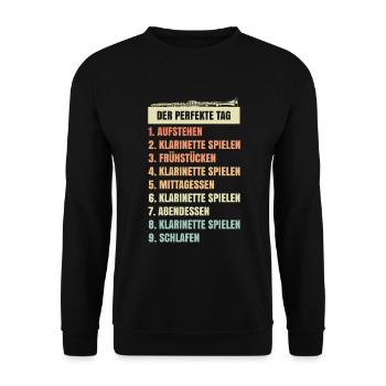 Klarinette Tagesablauf witzige Geschenkidee - Unisex Pullover - Schwarz - Vorne - Alina (178cm) & Michal (187cm)
