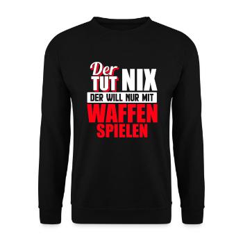 Lustiges Soldaten Sprüche Geschenk - Unisex Pullover - Schwarz - Vorne - Alina (178cm) & Michal (187cm)