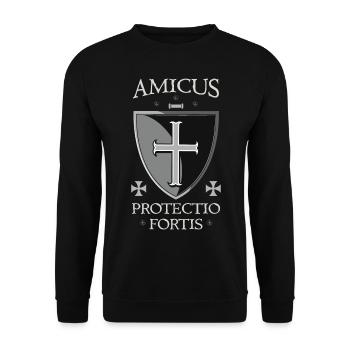 Templerschild + Amicus Protectio Fortis - Unisex Pullover - Schwarz - Vorne - Alina (178cm) & Michal (187cm)