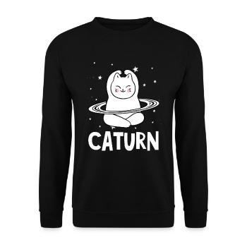 Katze Liebhaber Galaxie Astronom Geschenke Caturn - Unisex Pullover - Schwarz - Vorne - Alina (178cm) & Michal (187cm)