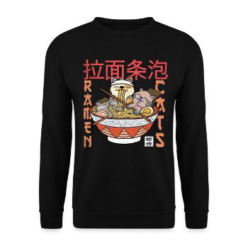 Cats and Ramen - Asia Japan Chinese Food - Unisex Sweatshirt - black - Front - Alina (178cm) & Michal (187cm)