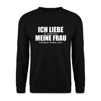 Motorradfahrer Motorrad Biker Geschenkidee - Unisex Pullover - Schwarz - Vorne - Alina (178cm) & Michal (187cm)