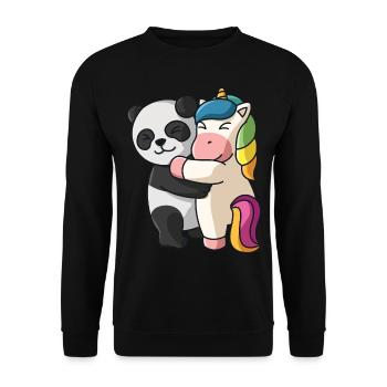 Panda mit Einhorn Liebe süßes niedliche Tiere - Unisex Pullover - Schwarz - Vorne - Alina (178cm) & Michal (187cm)