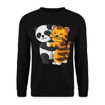 Panda avec chat aime les animaux mignons doux - Sweat-shirt Unisexe - noir - Devant - Alina (178cm) & Michal (187cm)