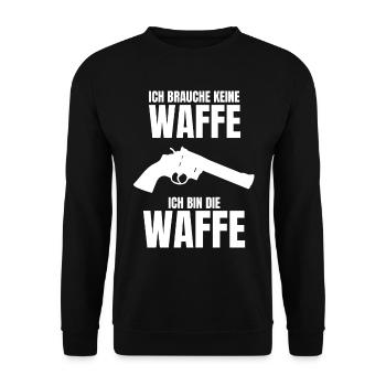 ich bin die Waffe lustiger Spruch Geschenk Pistole - Unisex Pullover - Schwarz - Vorne - Alina (178cm) & Michal (187cm)