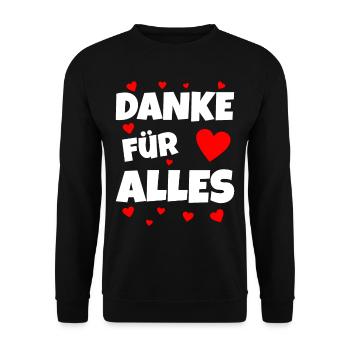 Danke für Alles Spruch Geschenk - Unisex Pullover - Schwarz - Vorne - Alina (178cm) & Michal (187cm)