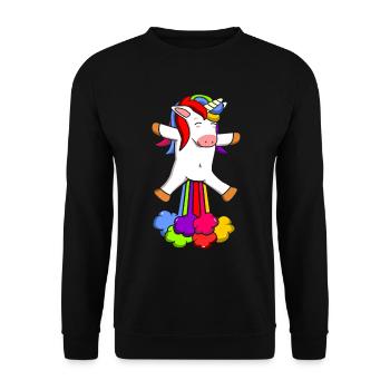 Furzen Furz Furzendes Einhorn Lustig - Unisex Pullover - Schwarz - Vorne - Alina (178cm) & Michal (187cm)