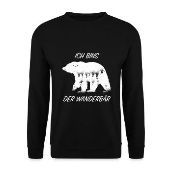 Wanderbär Bär Wanderspruch Wandern Bergsportler - Unisex Pullover - Schwarz - Vorne - Alina (178cm) & Michal (187cm)