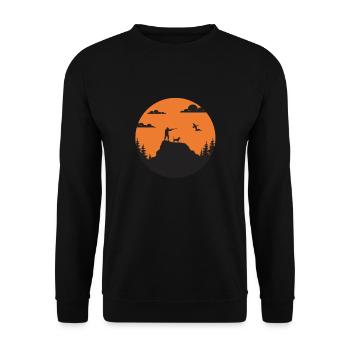 Jagen mit Hund am Abend - Unisex Pullover - Schwarz - Vorne - Alina (178cm) & Michal (187cm)