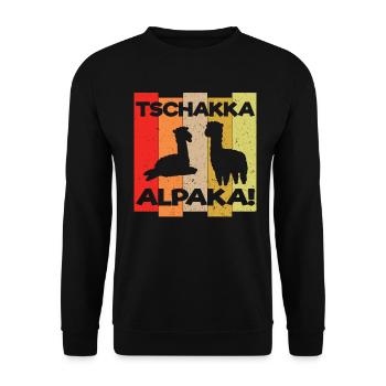 Alpaca Lama Alpacas Tschakka Funny Gift - Unisex Sweatshirt - black - Front - Alina (178cm) & Michal (187cm)