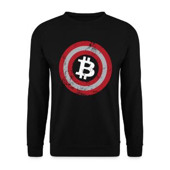 Bitcoin Button - Kryptowährung Bitcoins - Unisex Pullover - Schwarz - Vorne - Alina (178cm) & Michal (187cm)