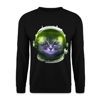 Astronaut Katze Weltall Raumfahrt lustig Geschenk - Unisex Pullover - Schwarz - Vorne - Alina (178cm) & Michal (187cm)