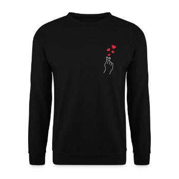 Origami coeur doigt - Sweat-shirt Unisexe - noir - Devant - Alina (178cm) & Michal (187cm)