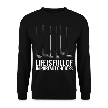 Golf Golfeur drôle prenant des décisions importantes - Sweat-shirt Unisexe - noir - Devant - Alina (178cm) & Michal (187cm)