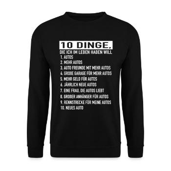 Auto Bibel - 10 Dinge, die ich im leben haben will - Unisex Pullover - Schwarz - Vorne - Alina (178cm) & Michal (187cm)