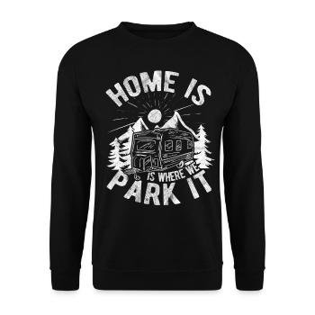 Camper Haus Camping Wohnwagen Zelten Lagerfeuer - Unisex Pullover - Schwarz - Vorne - Alina (178cm) & Michal (187cm)