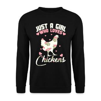 Girl how loves Chickens Hühner Geschenk - Unisex Pullover - Schwarz - Vorne - Alina (178cm) & Michal (187cm)