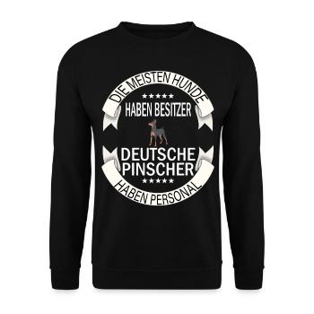Deutsche Pinscher Hunde Pinschers - Unisex Pullover - Schwarz - Vorne - Alina (178cm) & Michal (187cm)