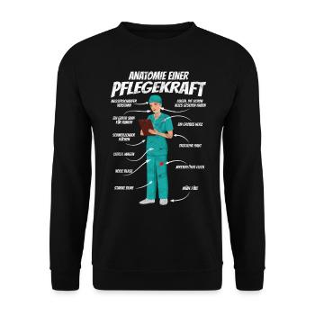 Anatomie einer Pflegekraft Altenpflegerin - Unisex Pullover - Schwarz - Vorne - Alina (178cm) & Michal (187cm)