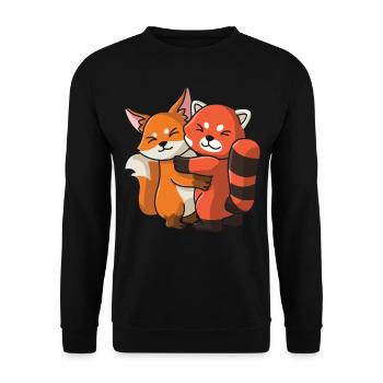 Fuchs mit roter Panda Liebe süßes niedliche Tiere - Unisex Pullover - Schwarz - Vorne - Alina (178cm) & Michal (187cm)