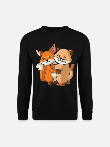 Katze mit Fuchs Liebe süßes niedliche Tiere - Unisex Pullover - Schwarz