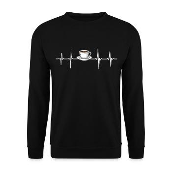 Kaffeetasse EKG Herzschlag Kaffee Koffein - Unisex Pullover - Schwarz - Vorne - Alina (178cm) & Michal (187cm)