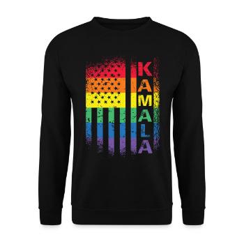 Kamala Amerika Flagge Kamala USA Fahne - Unisex Pullover - Schwarz - Vorne - Alina (178cm) & Michal (187cm)