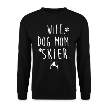 WIFE. DOG MOM. SKIER. - Unisex Pullover - Schwarz - Vorne - Alina (178cm) & Michal (187cm)