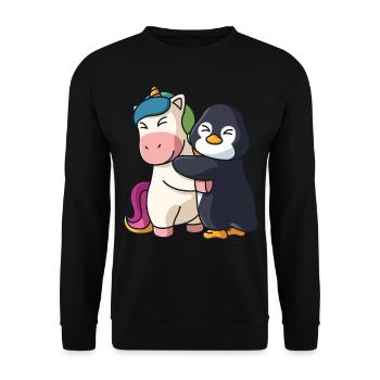 Einhorn und Pinguin Liebe süßes niedliche Tiere - Unisex Pullover - Schwarz - Vorne - Alina (178cm) & Michal (187cm)