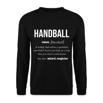 Handball Beachhandball Feldhandball Sport Sprüche - Unisex Pullover - Schwarz - Vorne - Alina (178cm) & Michal (187cm)