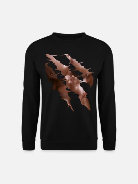 Fake muscles bodybuilder with ripped ripped abs - Unisex Sweatshirt - black
