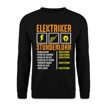 Lustiges Elektriker Stundenlohn Geschenk - Unisex Pullover - Schwarz - Vorne - Alina (178cm) & Michal (187cm)